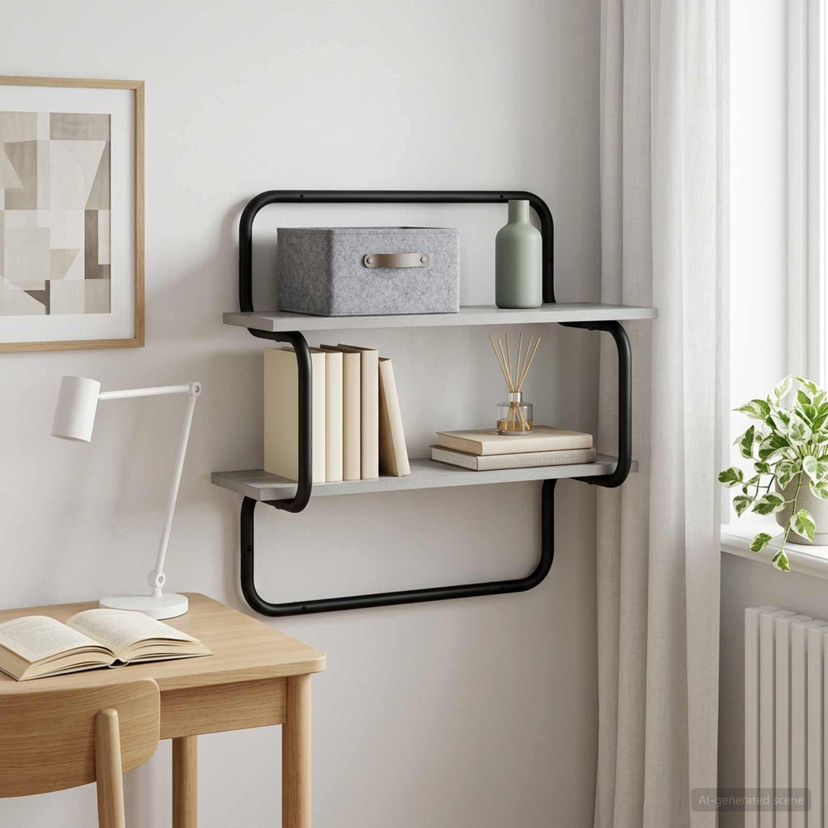Wandplank met 2 niveaus Grijs Sonoma 40 x 24,5 x 61 cm is nu te koop bij PeponiXL, paradijselijk wonen!