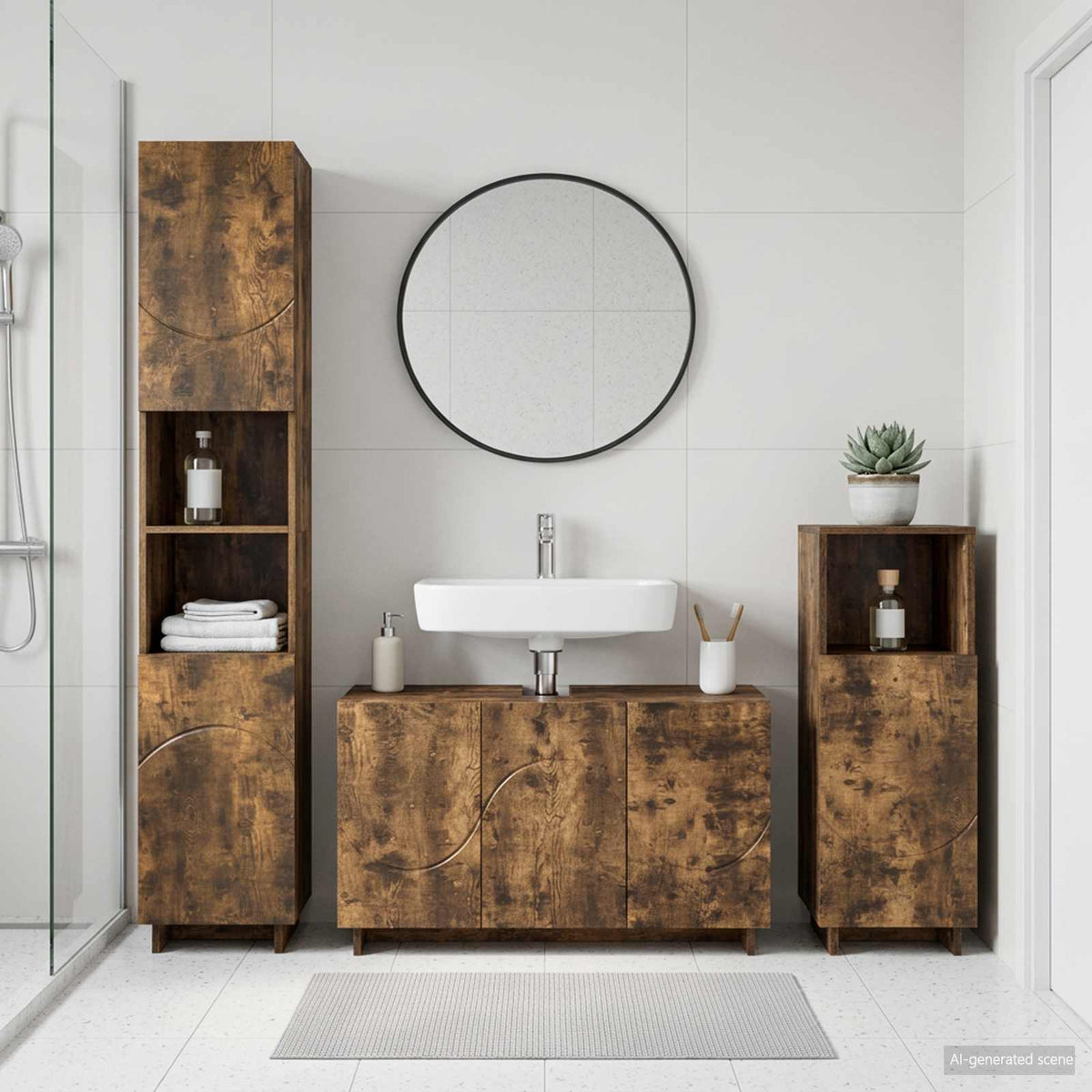 Badkamerkastenset 3 st Gerookt eiken Bewerkt hout is nu te koop bij PeponiXL, paradijselijk wonen!