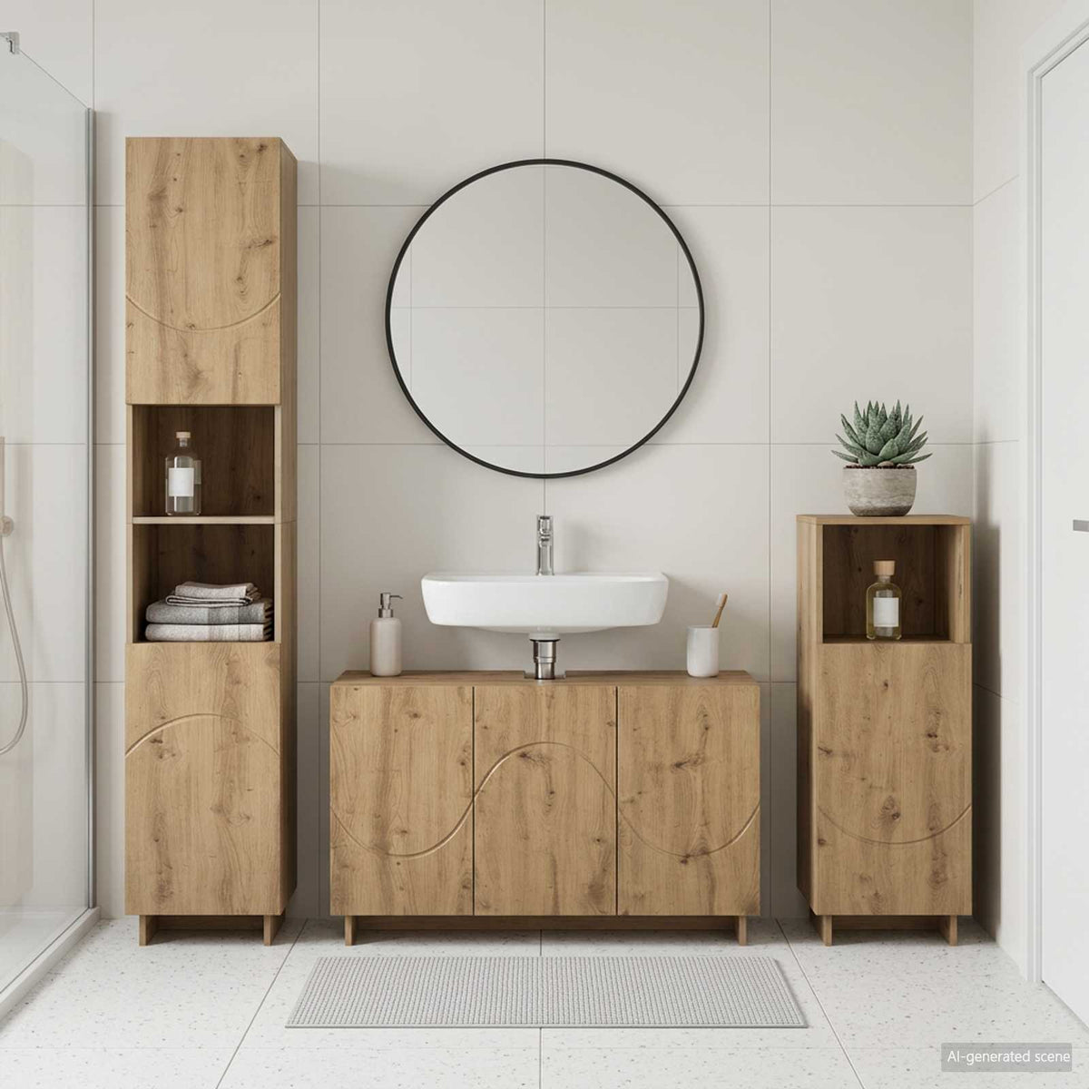 Badkamerkastenset 3 st Artisanaal eiken Bewerkt hout is nu te koop bij PeponiXL, paradijselijk wonen!