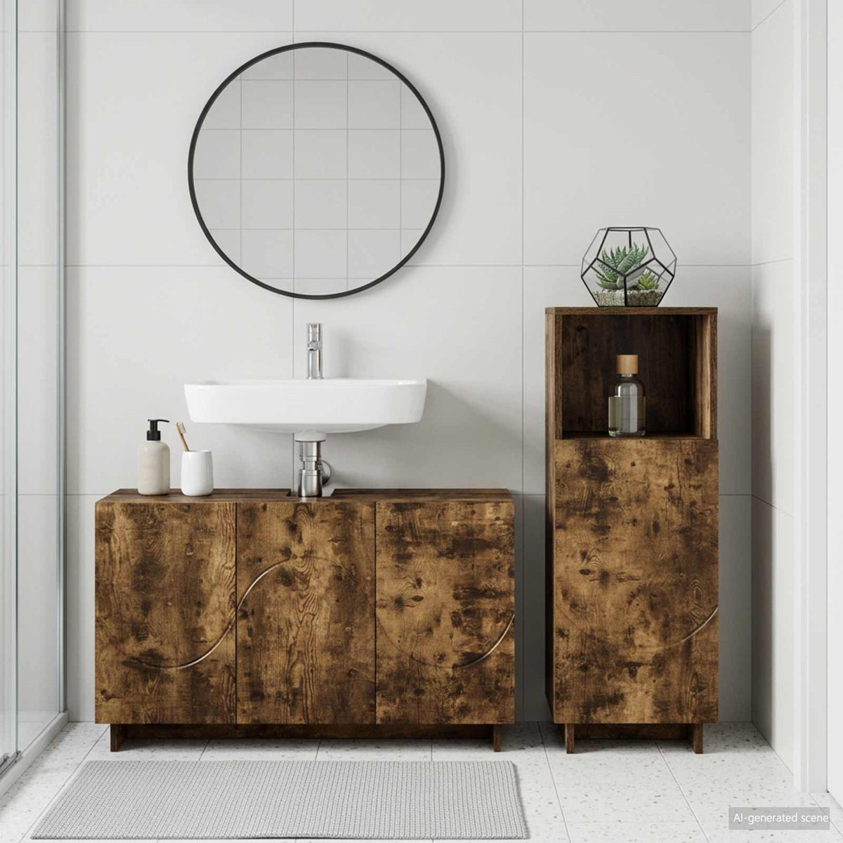 Badkamerkastenset 2 st Gerookt eiken Bewerkt hout is nu te koop bij PeponiXL, paradijselijk wonen!