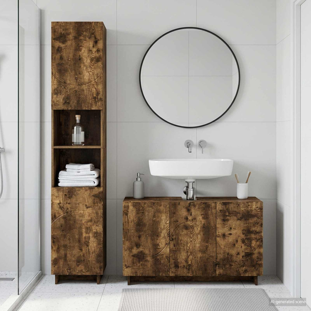 Badkamerkastenset 2 st Gerookt eiken Bewerkt hout is nu te koop bij PeponiXL, paradijselijk wonen!