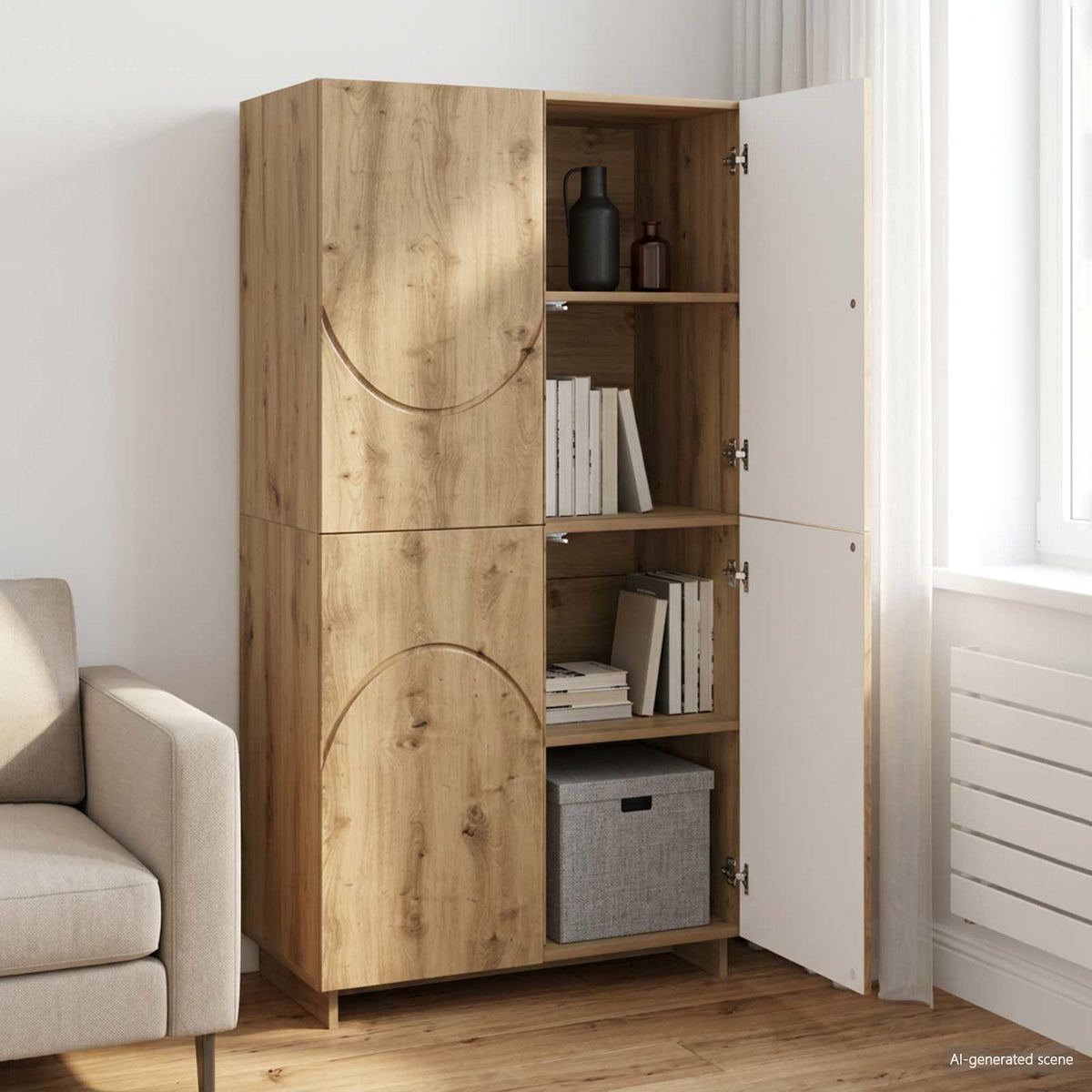 Hoge kast Artisanaal eiken 79 x 41 x 151 cm Bewerkt hout is nu te koop bij PeponiXL, paradijselijk wonen!