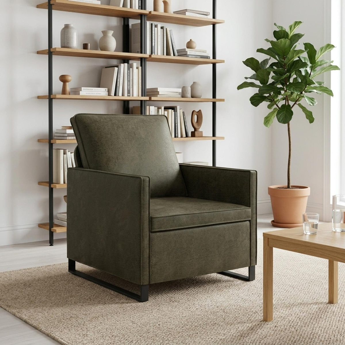 Fauteuil Legergroen 70 x 81 x 82 cm Faux Suède Stof is nu te koop bij PeponiXL, paradijselijk wonen!
