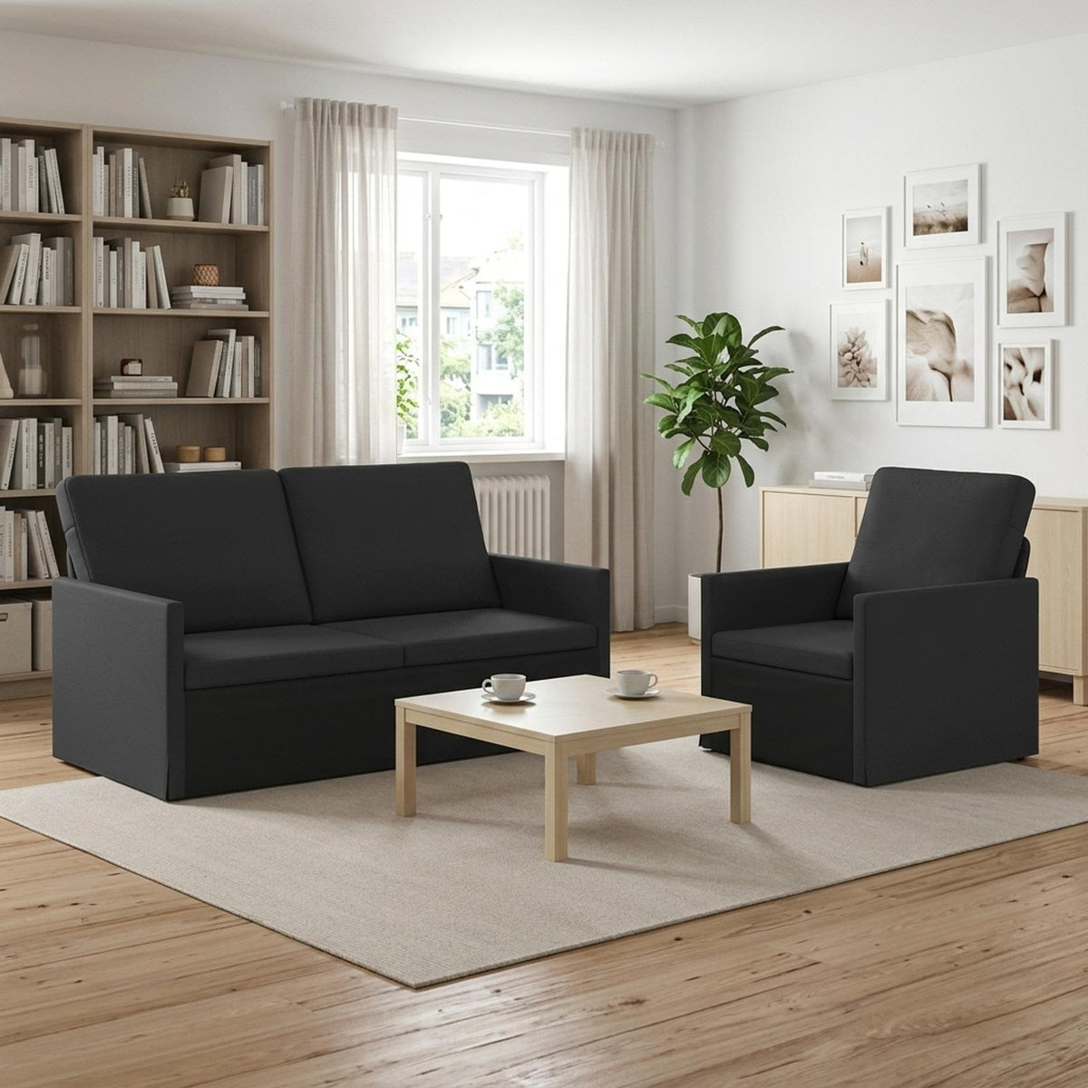 Bankstel 2 pcs Zwart Stof is nu te koop bij PeponiXL, paradijselijk wonen!