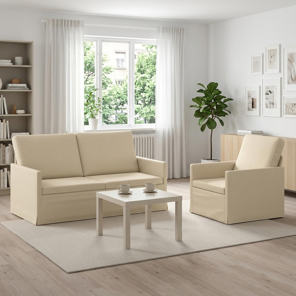 vidaXL Bankstel 2 pcs Crèmekleurig Stof