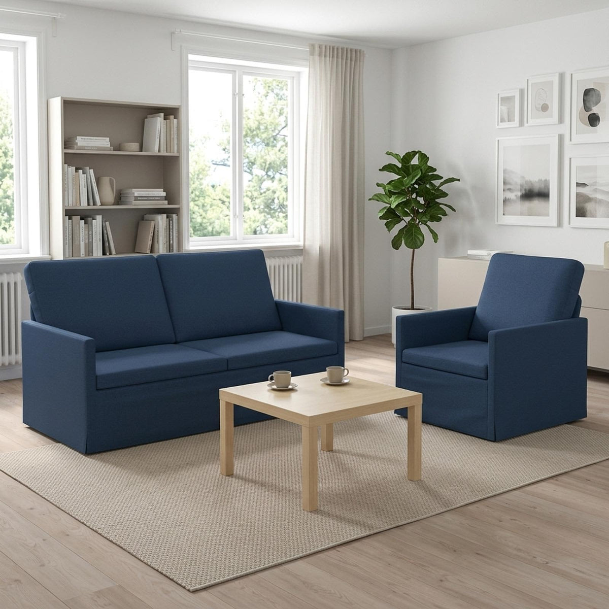 vidaXL Bankstel 2 pcs Blauw Stof