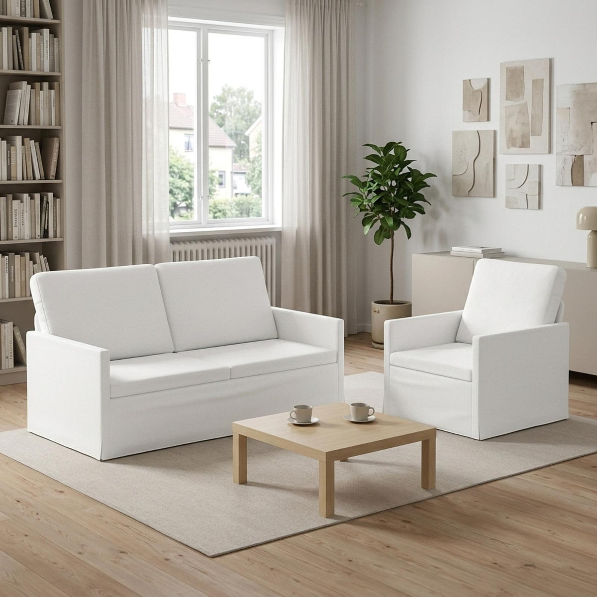 vidaXL Bankstel 2 pcs Wit Stof