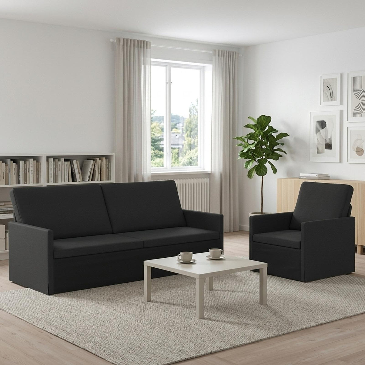 Bankstel 2 pcs Zwart Stof is nu te koop bij PeponiXL, paradijselijk wonen!