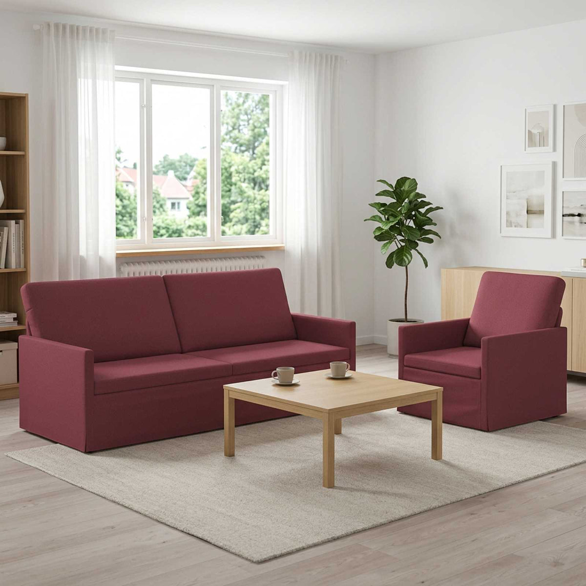 vidaXL Bankstel 2 pcs Wijnrood Stof