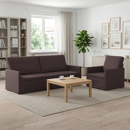 Bankstel 2 pcs Donkerbruin Stof is nu te koop bij PeponiXL, paradijselijk wonen!
