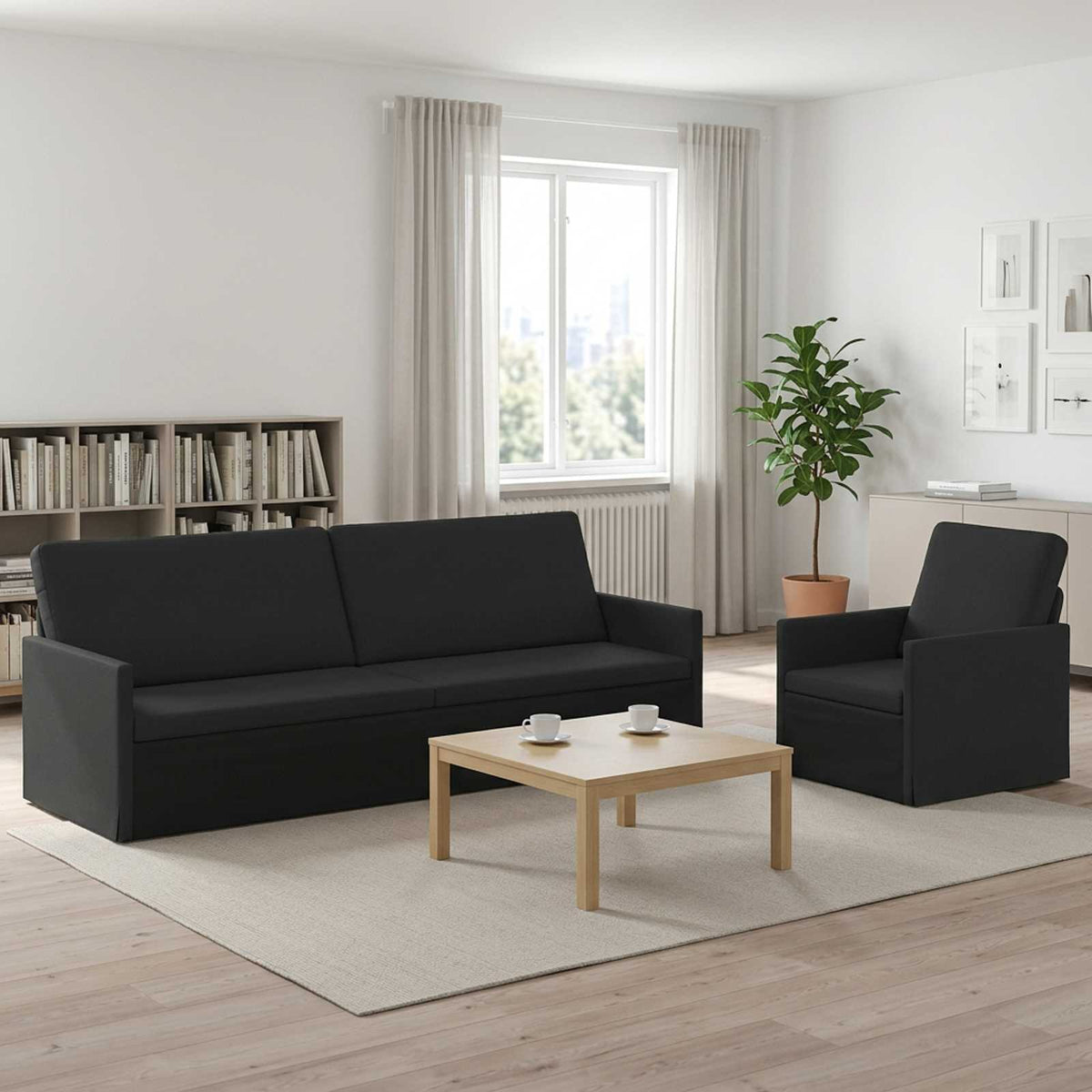 Bankstel 2 pcs Zwart Stof is nu te koop bij PeponiXL, paradijselijk wonen!
