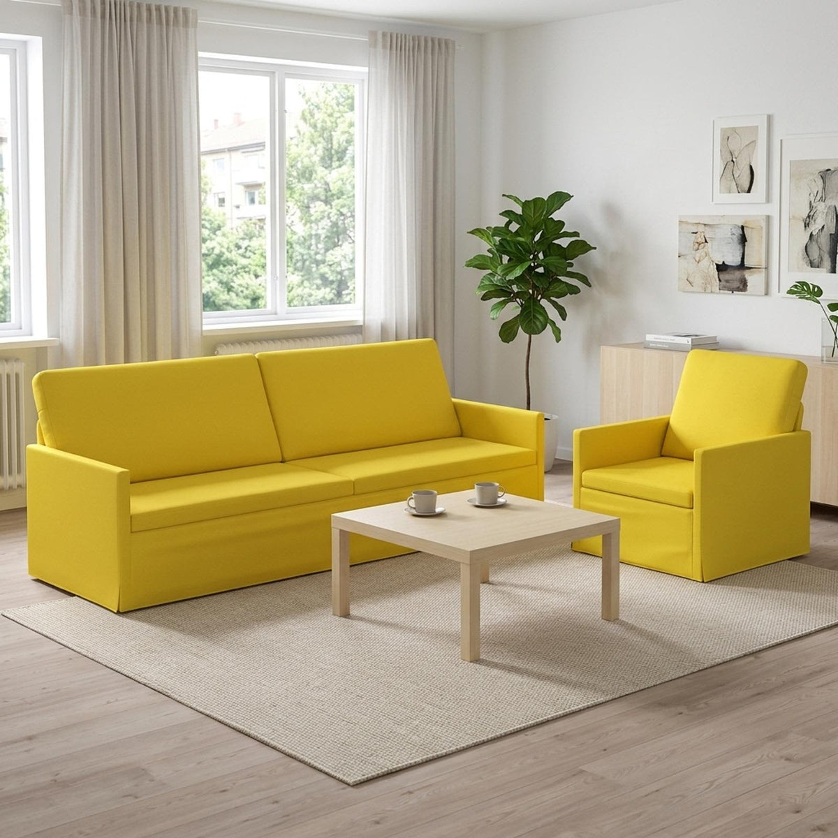 Bankstel 2 pcs Lichtgeel Stof is nu te koop bij PeponiXL, paradijselijk wonen!