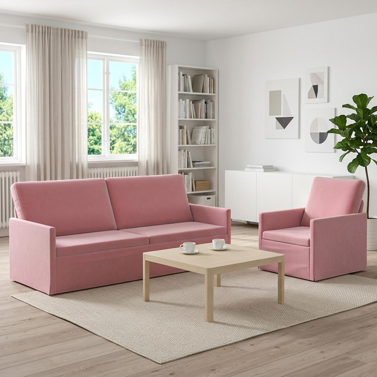 vidaXL Bankstel 2 pcs Roze fluweel