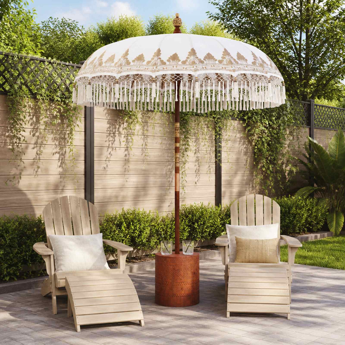 Balinese parasol met basis Crème en bruin Ø 180-190 cm is nu te koop bij PeponiXL, paradijselijk wonen!