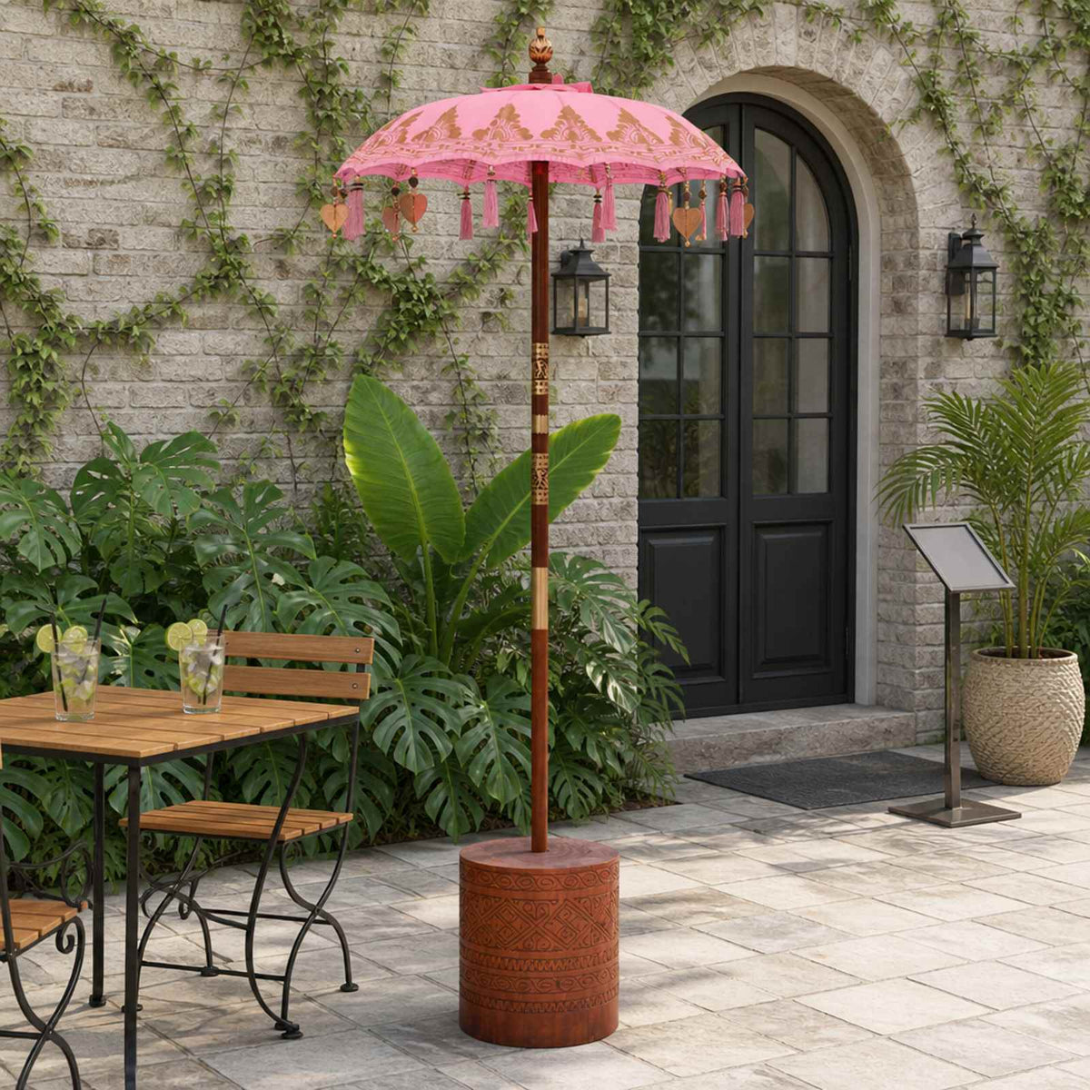 Balinese parasol met basis 2 st Roze is nu te koop bij PeponiXL, paradijselijk wonen!