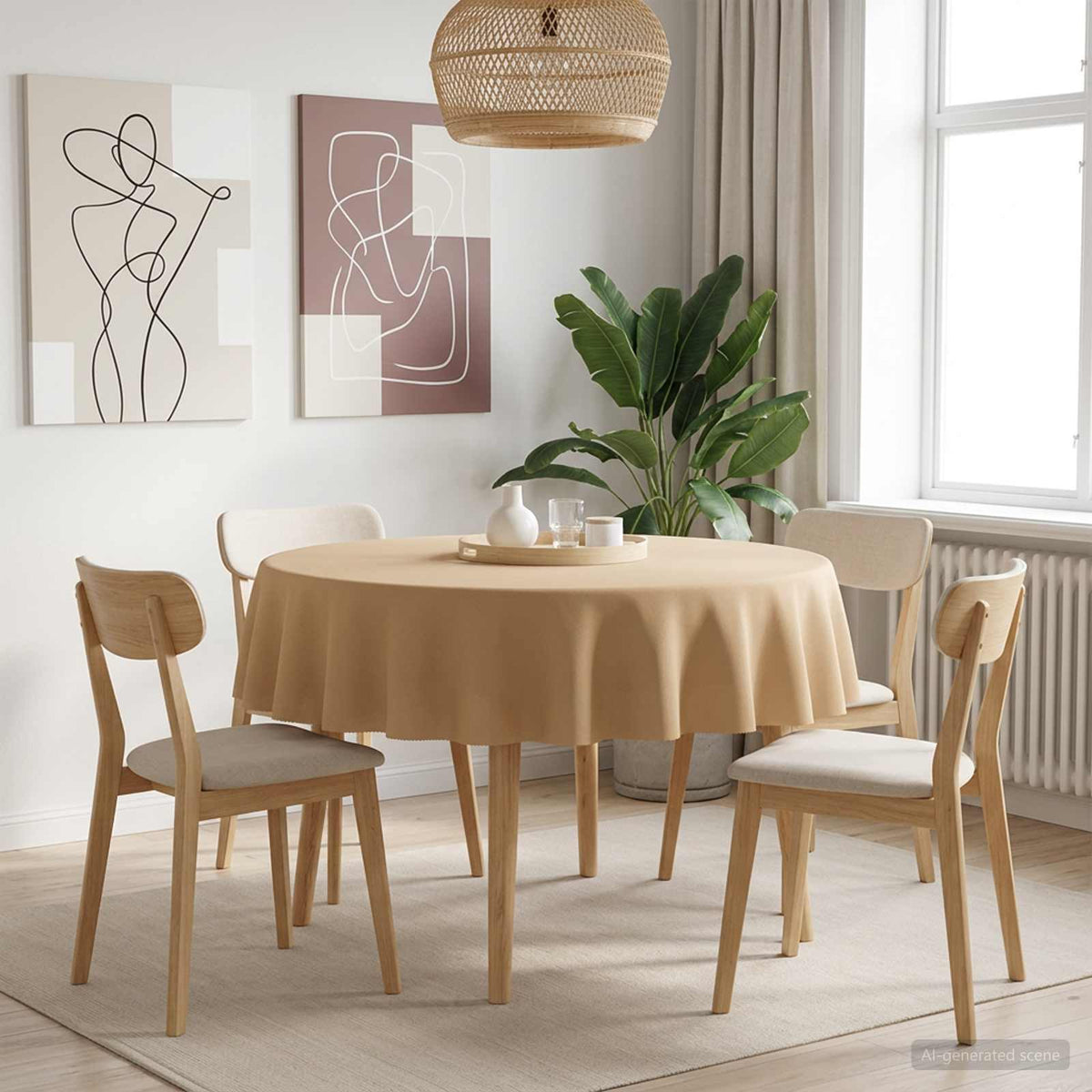 Tafelkleed Rond Beige Ø 160 cm Polyester is nu te koop bij PeponiXL, paradijselijk wonen!