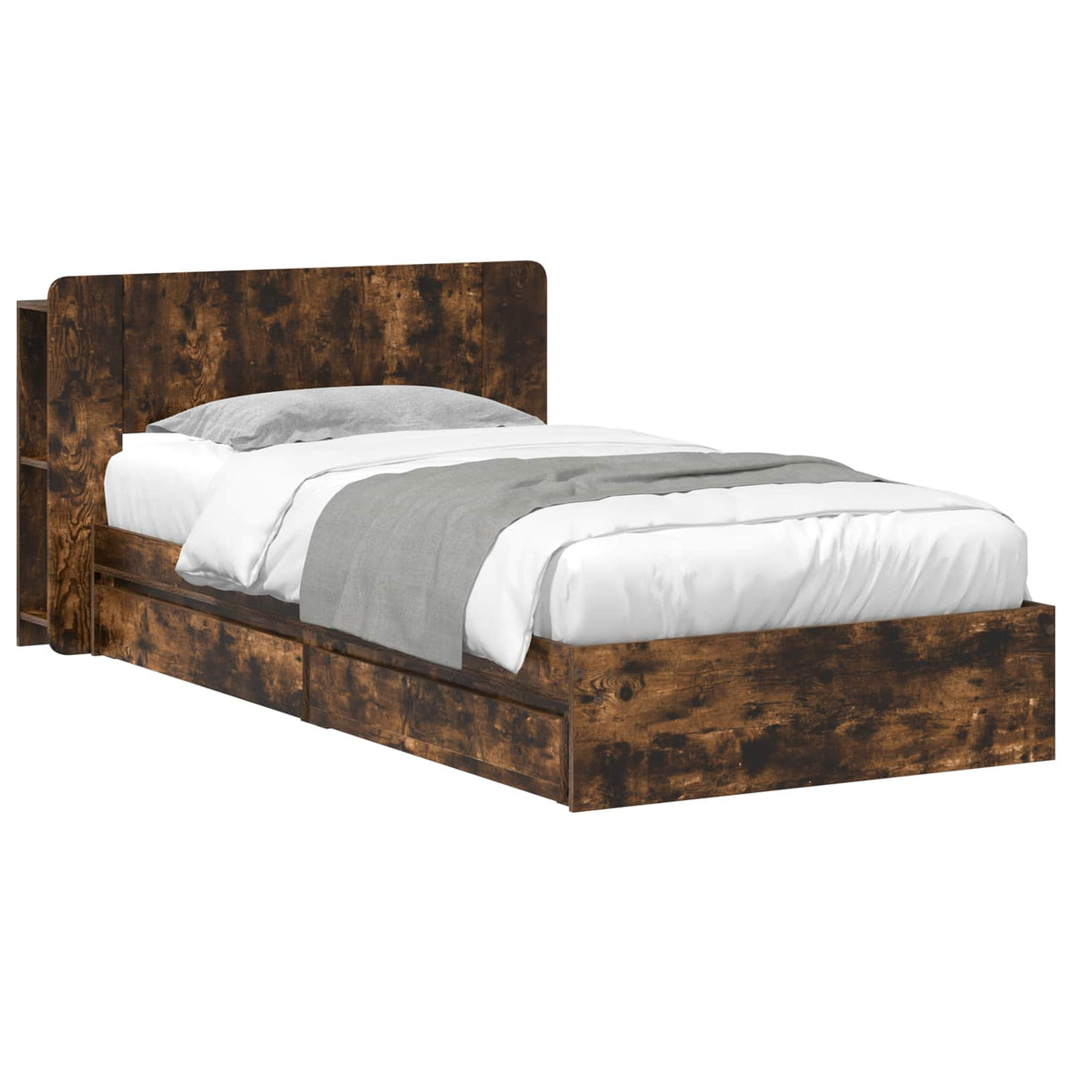 Bedframe met opslag Gerookt eiken 100 x 200 cm Bewerkt hout is nu te koop bij PeponiXL, paradijselijk wonen!