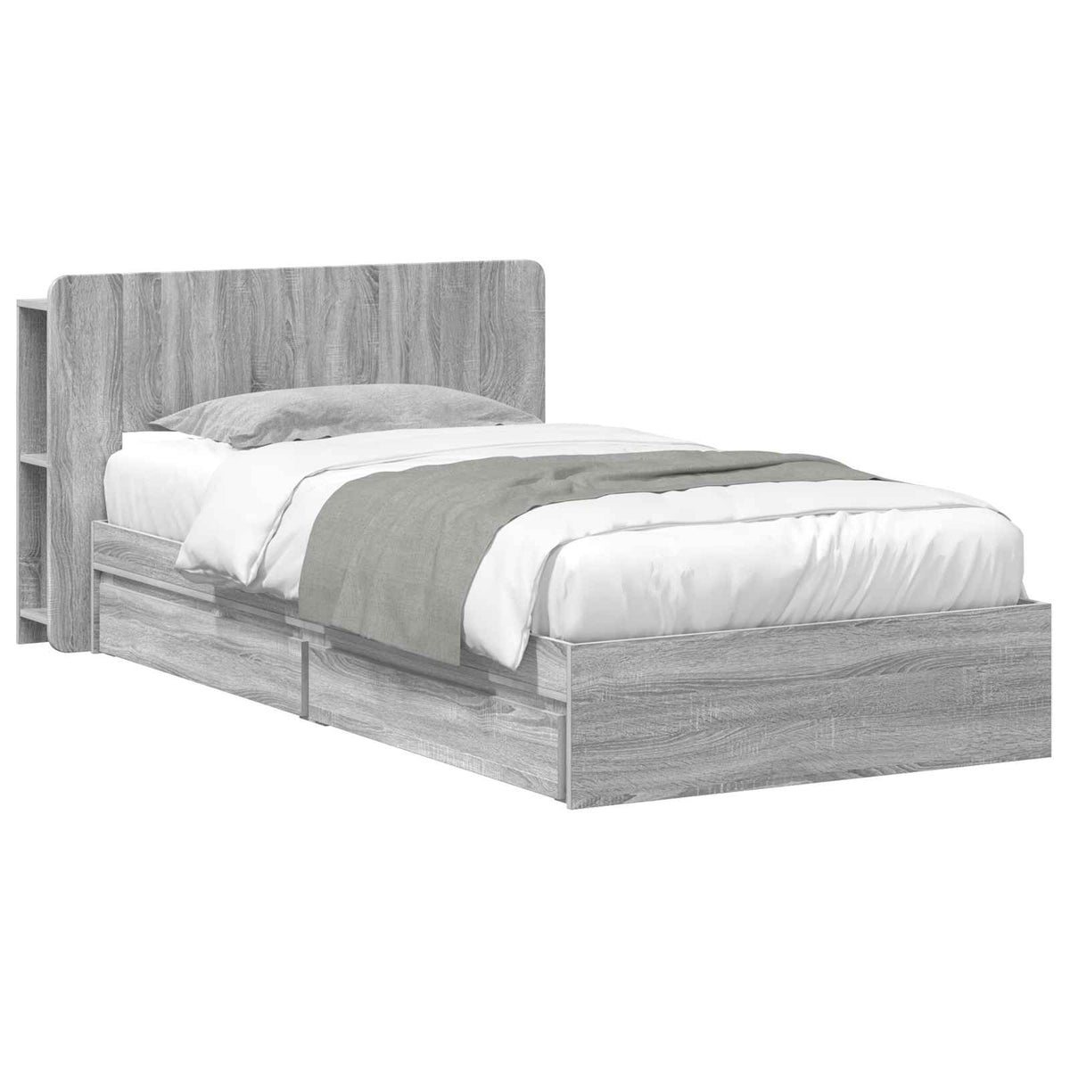 Bedframe met opslag Grijs Sonoma 90 x 200 cm Bewerkt hout is nu te koop bij PeponiXL, paradijselijk wonen!