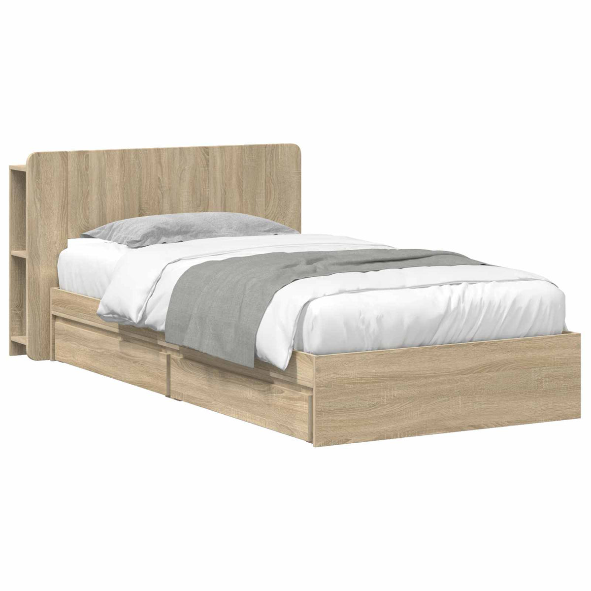 Bedframe met opslag Sonoma Eiken 90 x 200 cm Bewerkt hout is nu te koop bij PeponiXL, paradijselijk wonen!