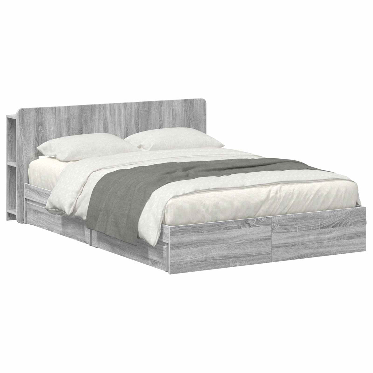 Bedframe met opslag Grijs Sonoma 140 x 200 cm Bewerkt hout is nu te koop bij PeponiXL, paradijselijk wonen!