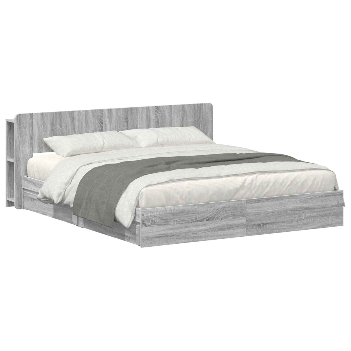 Bedframe met opslag Grijs Sonoma 200 x 200 cm Bewerkt hout is nu te koop bij PeponiXL, paradijselijk wonen!