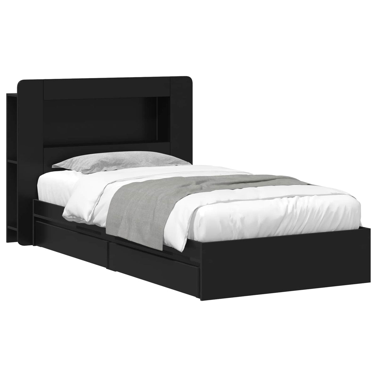 Bedframe met opslag met lade Zwart 75 x 190 cm Bewerkt hout is nu te koop bij PeponiXL, paradijselijk wonen!