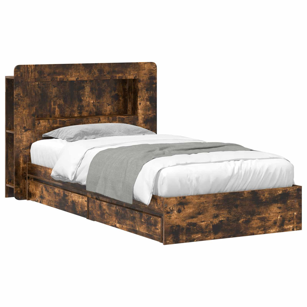 Bedframe met opslag Gerookt eiken 75 x 190 cm Bewerkt hout is nu te koop bij PeponiXL, paradijselijk wonen!
