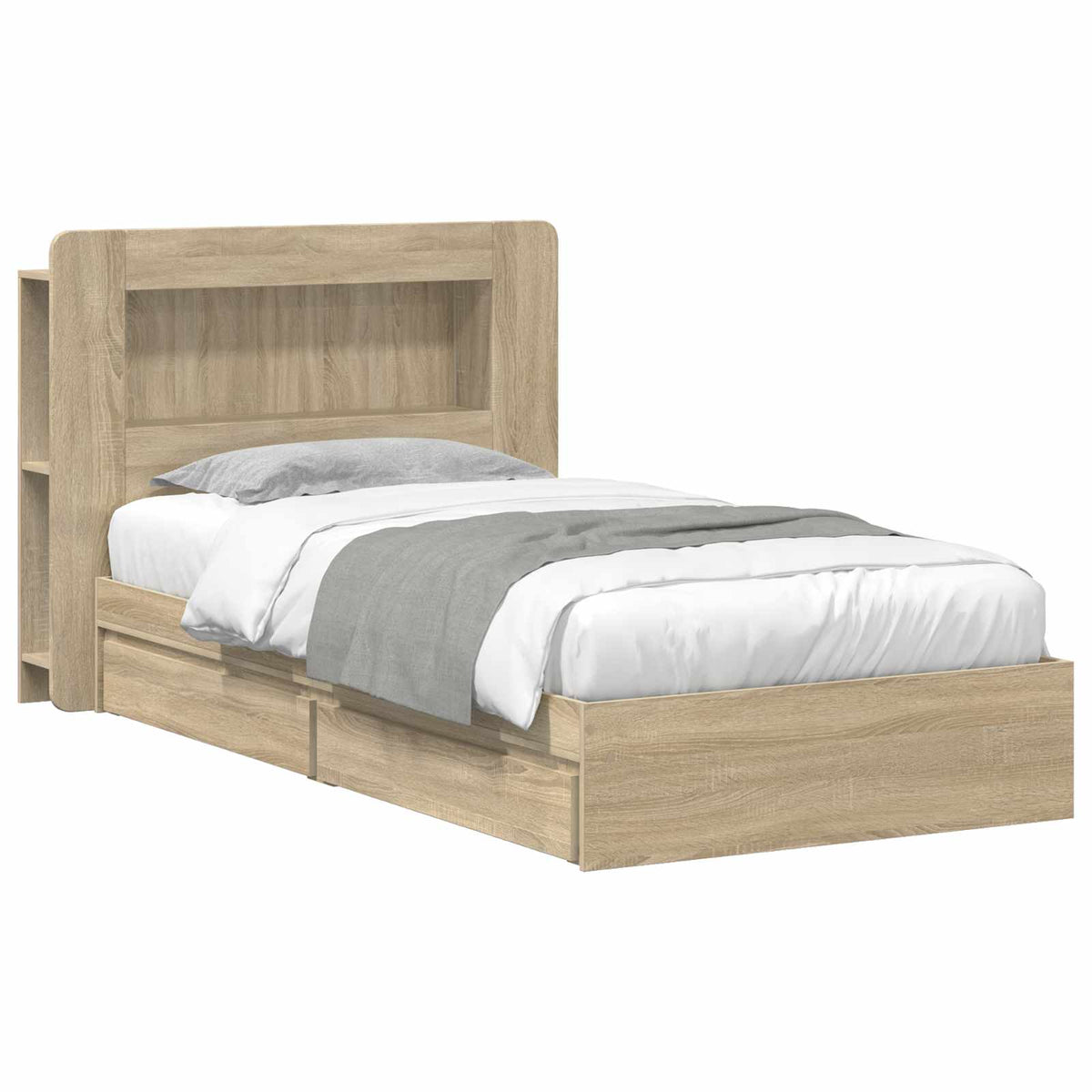 Bedframe met opslag Sonoma Eiken 75 x 190 cm Bewerkt hout is nu te koop bij PeponiXL, paradijselijk wonen!