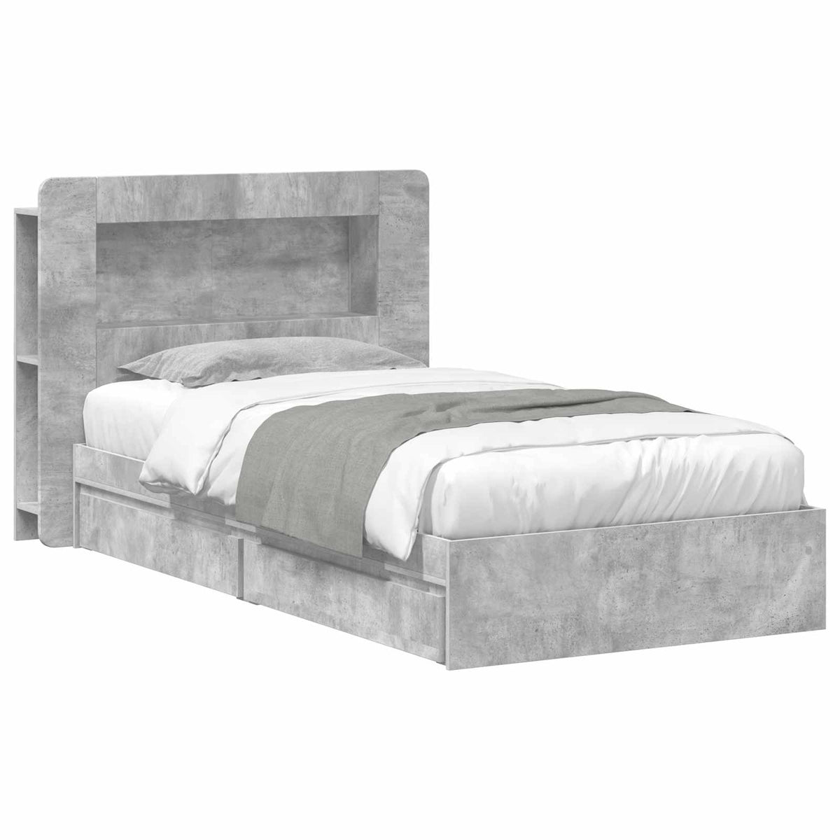 Bedframe met opslag Betongrijs 90 x 190 cm Bewerkt hout is nu te koop bij PeponiXL, paradijselijk wonen!