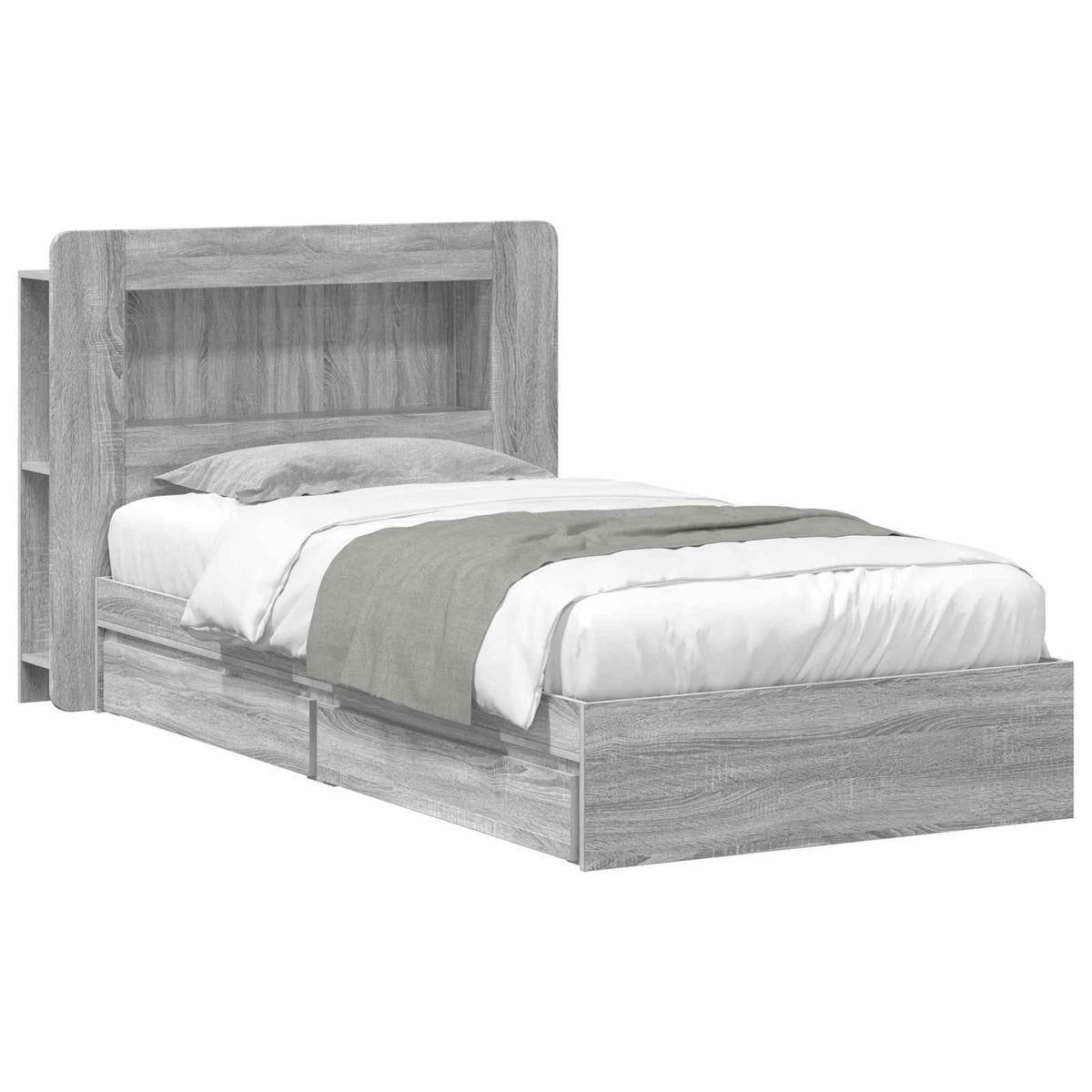 Bedframe met opslag Grijs Sonoma 90 x 200 cm Bewerkt hout is nu te koop bij PeponiXL, paradijselijk wonen!