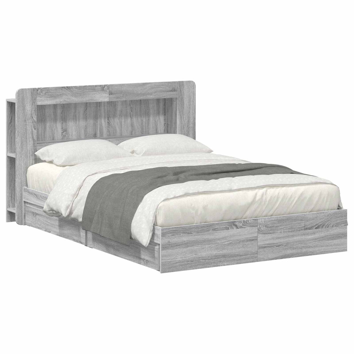 Bedframe met opslag Grijs Sonoma 160 x 200 cm Bewerkt hout is nu te koop bij PeponiXL, paradijselijk wonen!
