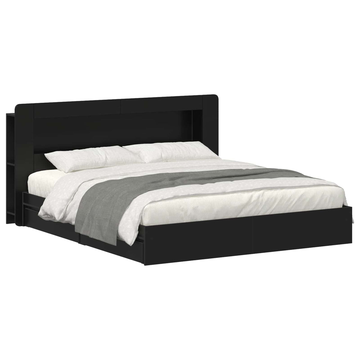 Bedframe met opslag met lade Zwart 200 x 200 cm Bewerkt hout is nu te koop bij PeponiXL, paradijselijk wonen!