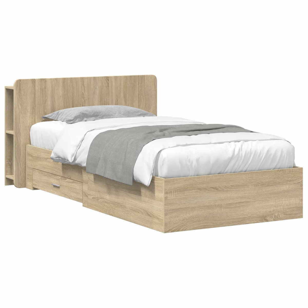 Bedframe met opslag Sonoma Eiken 75 x 190 cm Bewerkt hout is nu te koop bij PeponiXL, paradijselijk wonen!