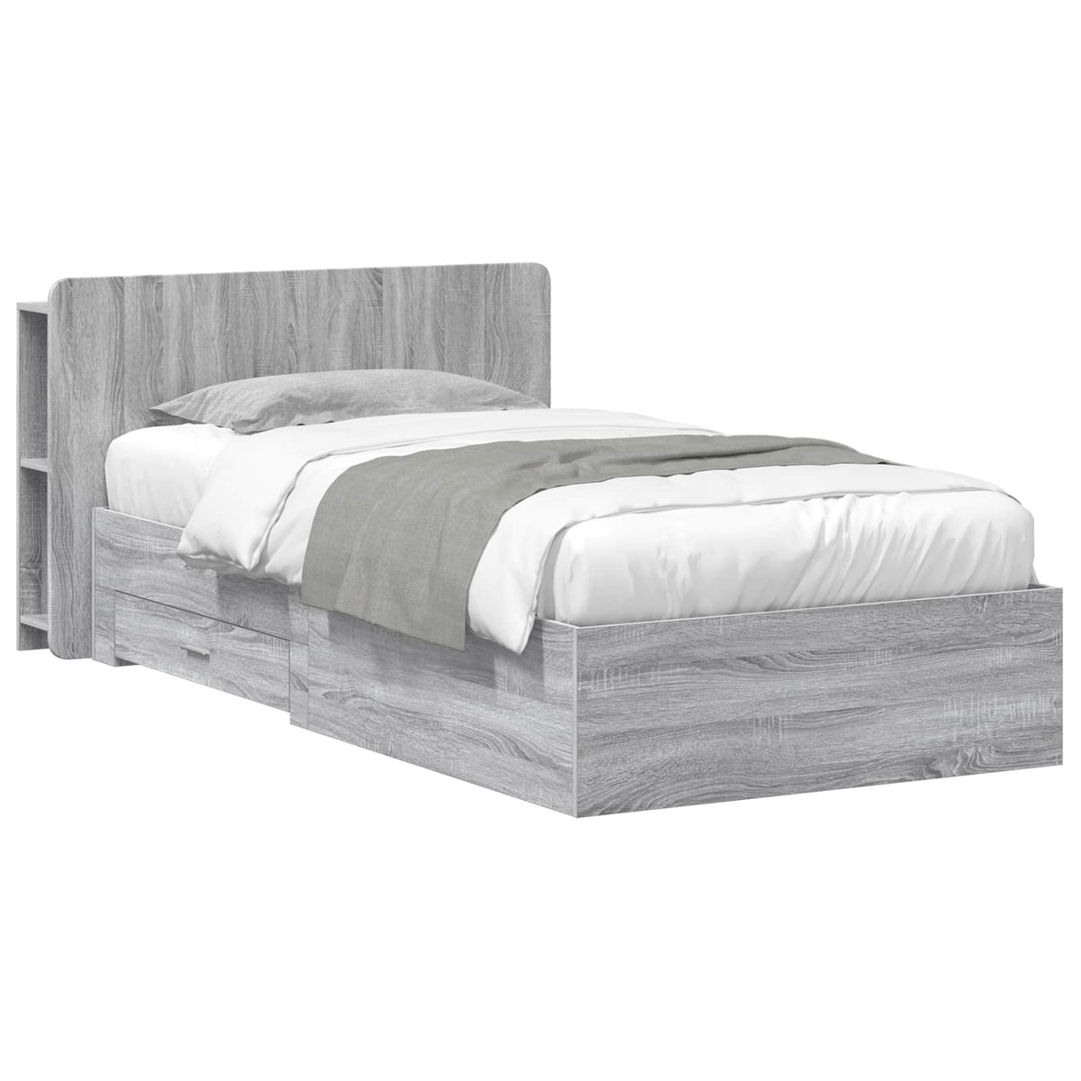 Bedframe met opslag Grijs Sonoma 80 x 200 cm Bewerkt hout is nu te koop bij PeponiXL, paradijselijk wonen!
