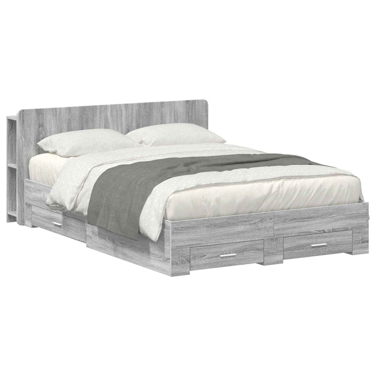 Bedframe met opslag Grijs Sonoma 140 x 200 cm Bewerkt hout is nu te koop bij PeponiXL, paradijselijk wonen!