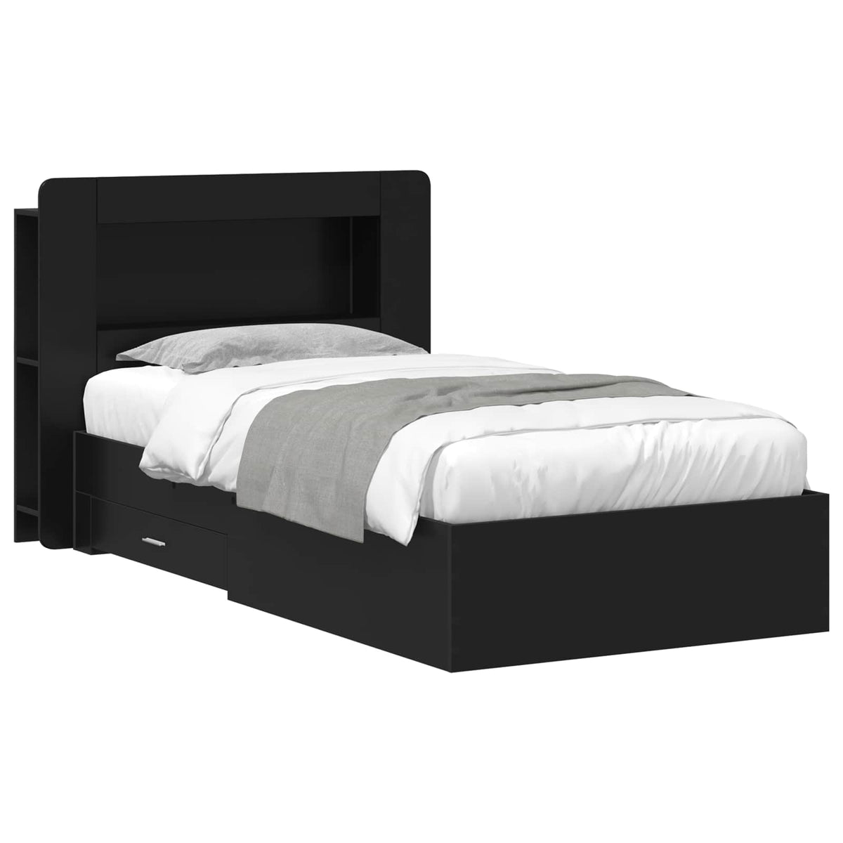 Bedframe met opslag Zwart 75 x 190 cm Bewerkt hout is nu te koop bij PeponiXL, paradijselijk wonen!