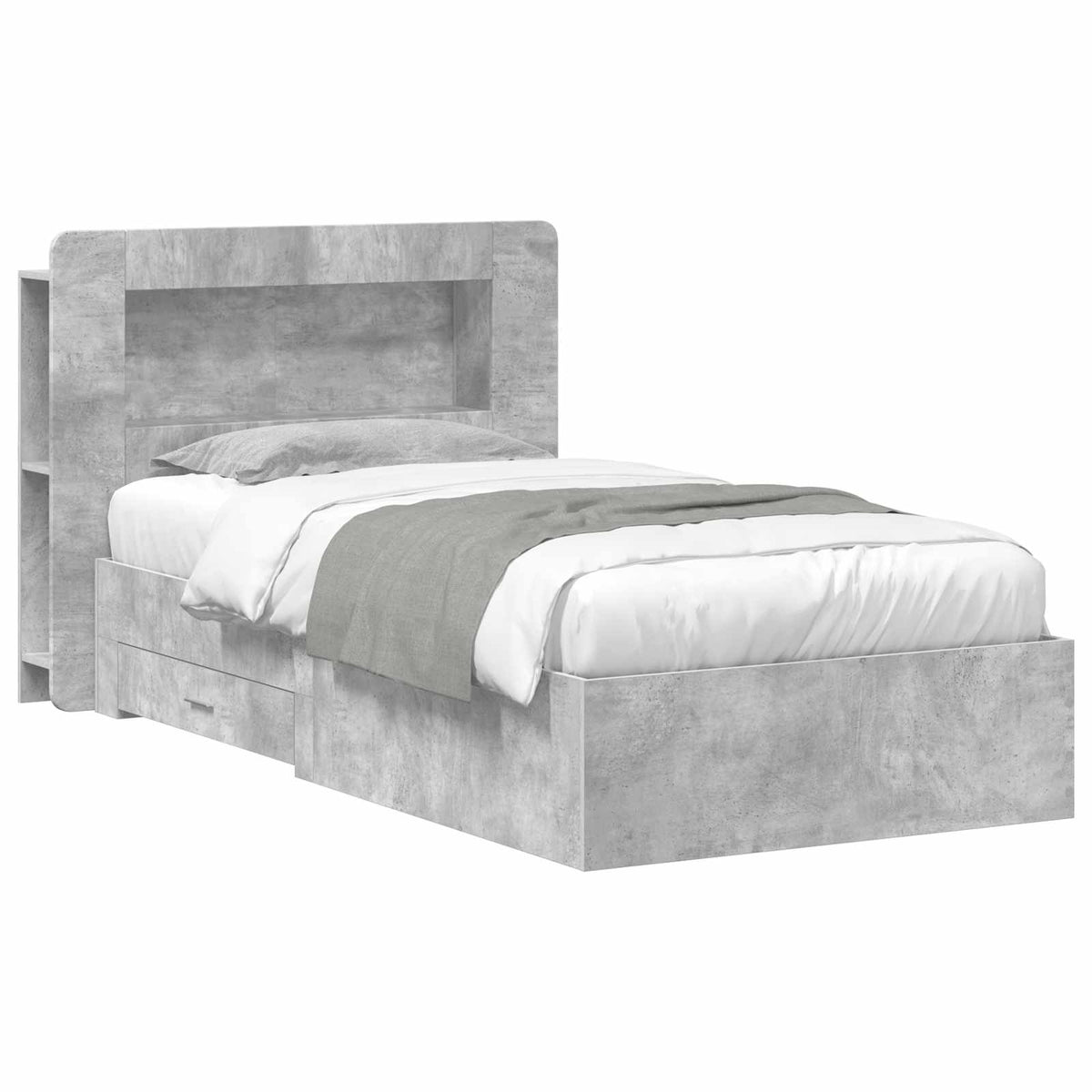 Bedframe met opslag Betongrijs 75 x 190 cm Bewerkt hout is nu te koop bij PeponiXL, paradijselijk wonen!