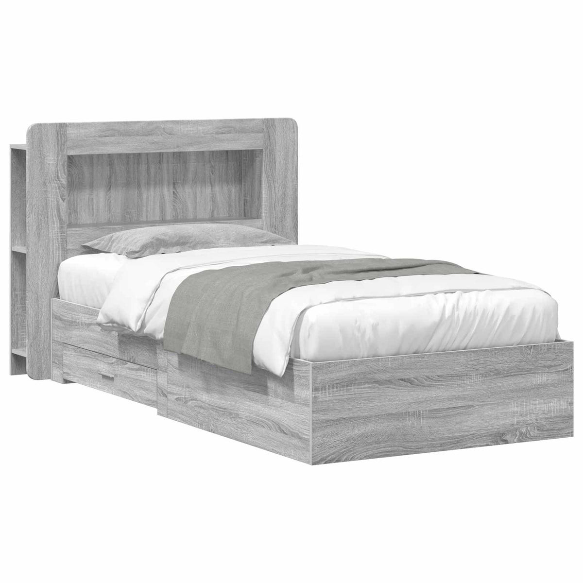 Bedframe met opslag Grijs Sonoma 75 x 190 cm Bewerkt hout is nu te koop bij PeponiXL, paradijselijk wonen!