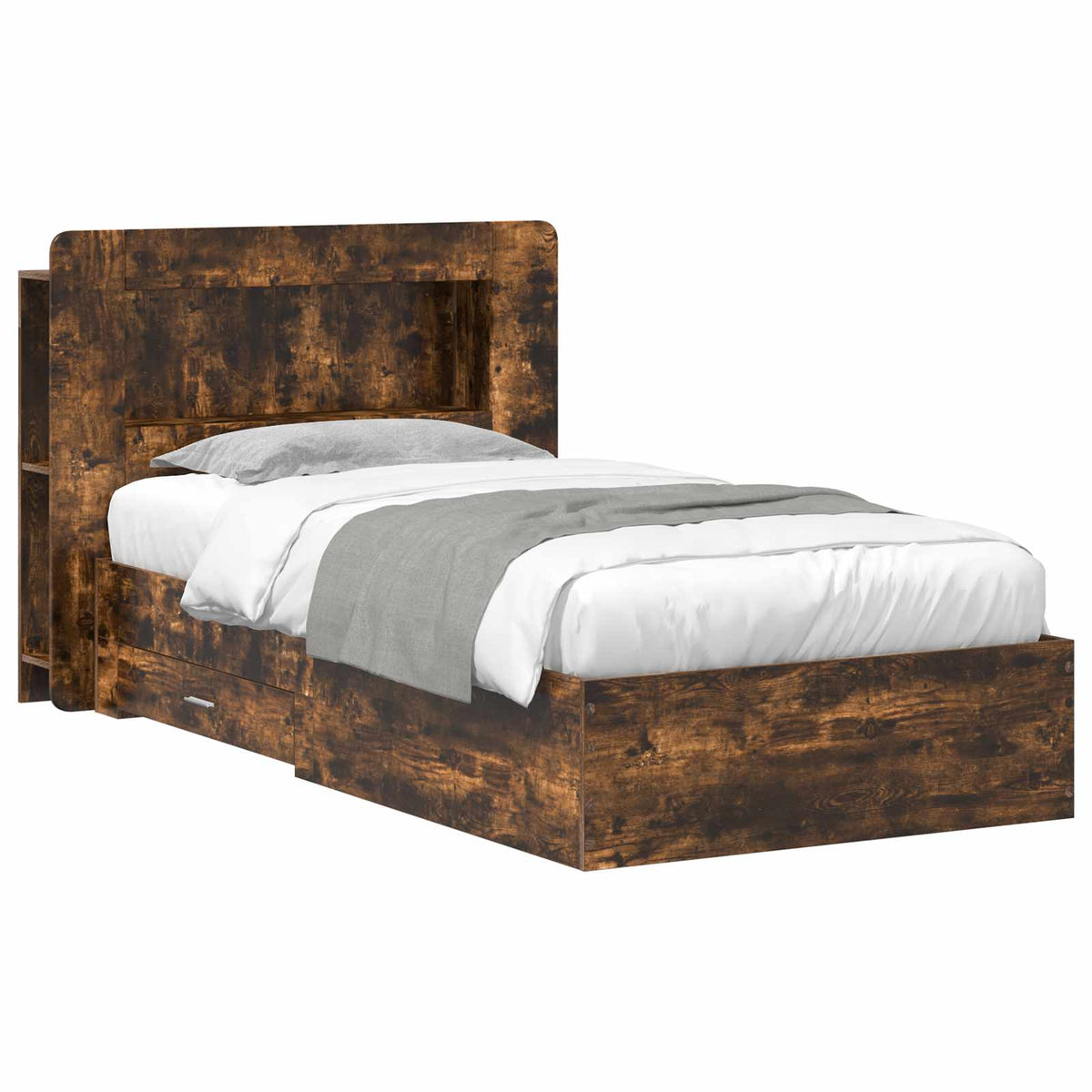 Bedframe met opslag Gerookt eiken 100 x 200 cm Bewerkt hout is nu te koop bij PeponiXL, paradijselijk wonen!