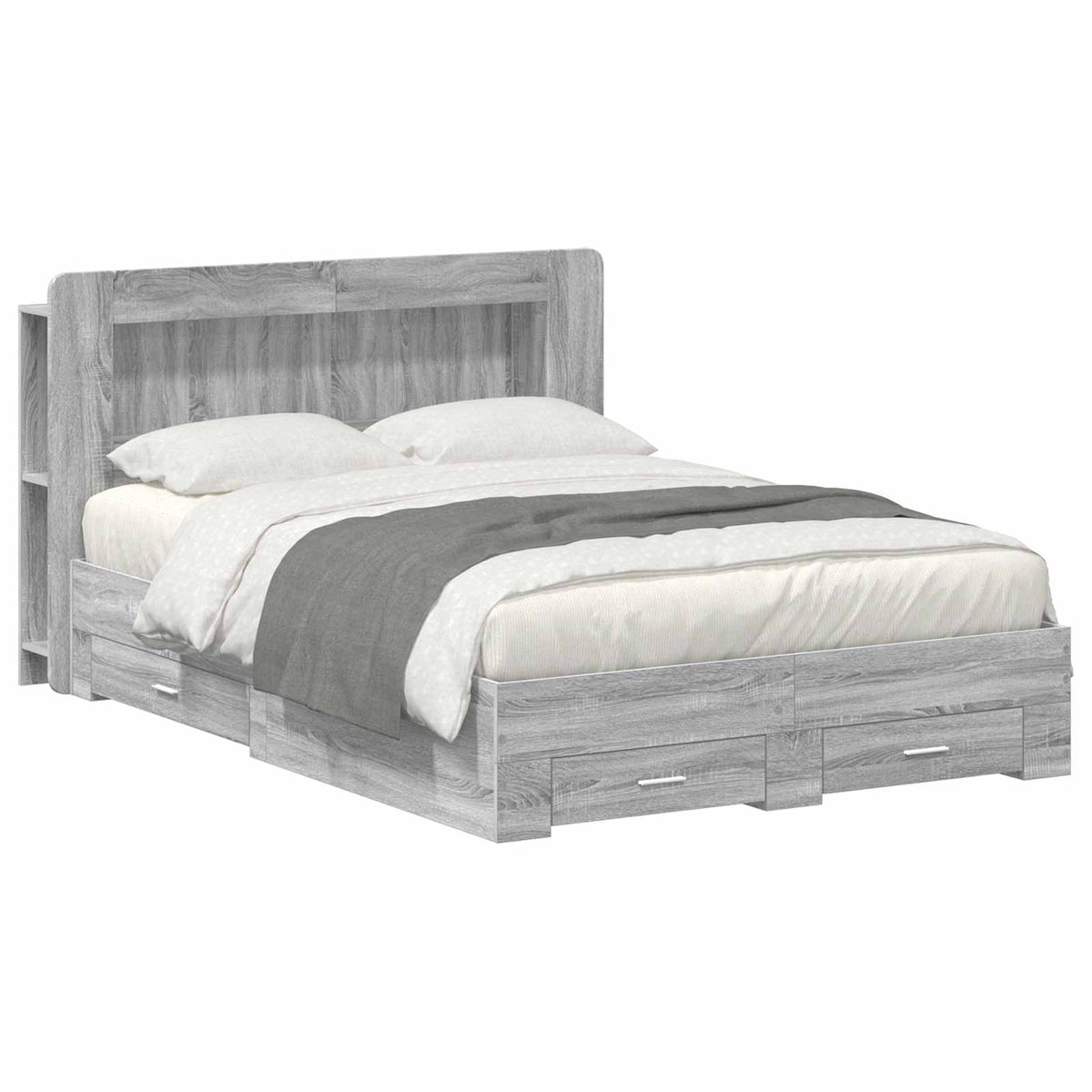 Bedframe met opslag Grijs Sonoma 160 x 200 cm Bewerkt hout is nu te koop bij PeponiXL, paradijselijk wonen!