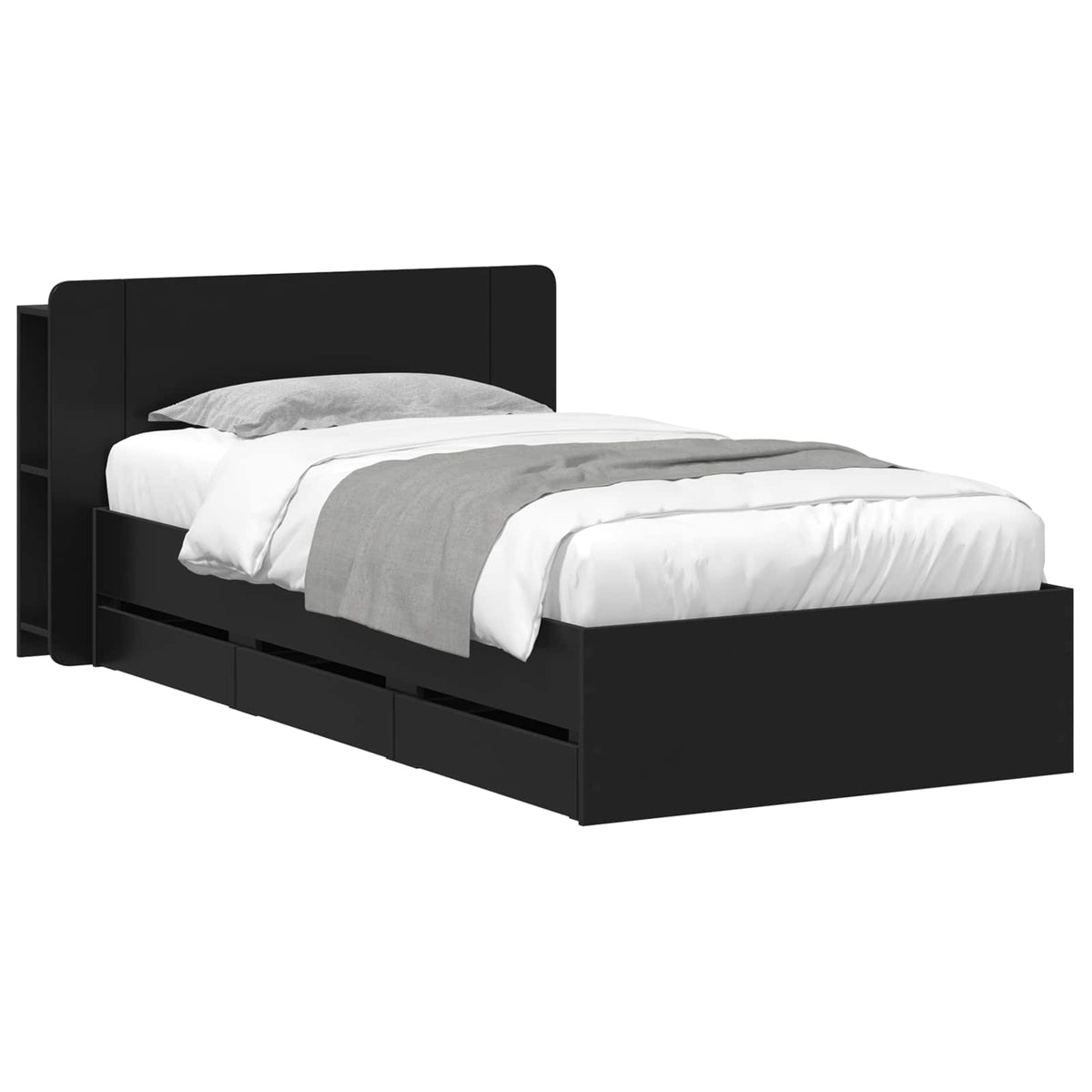 Bedframe met opslag Zwart 75 x 190 cm Bewerkt hout is nu te koop bij PeponiXL, paradijselijk wonen!