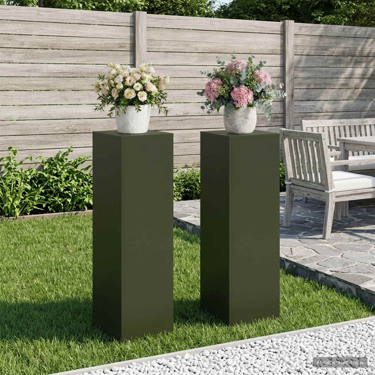 Plantenstandaard 2 pcs Olijfgroen 30 x 30 x 100 cm Staal is nu te koop bij PeponiXL, paradijselijk wonen!