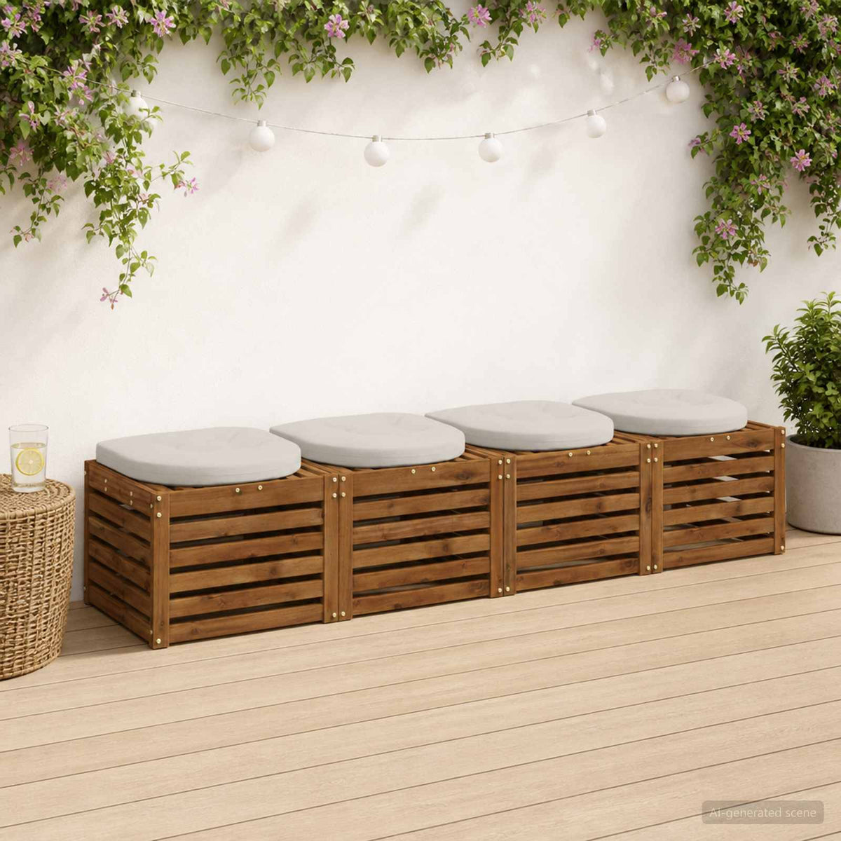 4-Piece Zitkussens 4 st 100% Polyester Wit 45 x 45 x 5 cm is nu te koop bij PeponiXL, paradijselijk wonen!