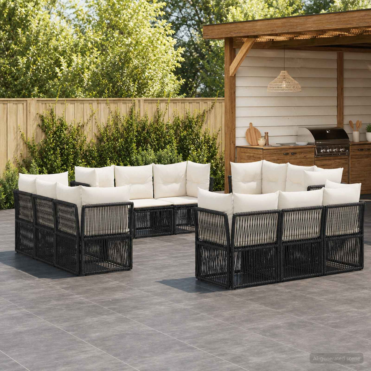 Tuinbankenset 12 pcs Zwart poly rattan is nu te koop bij PeponiXL, paradijselijk wonen!
