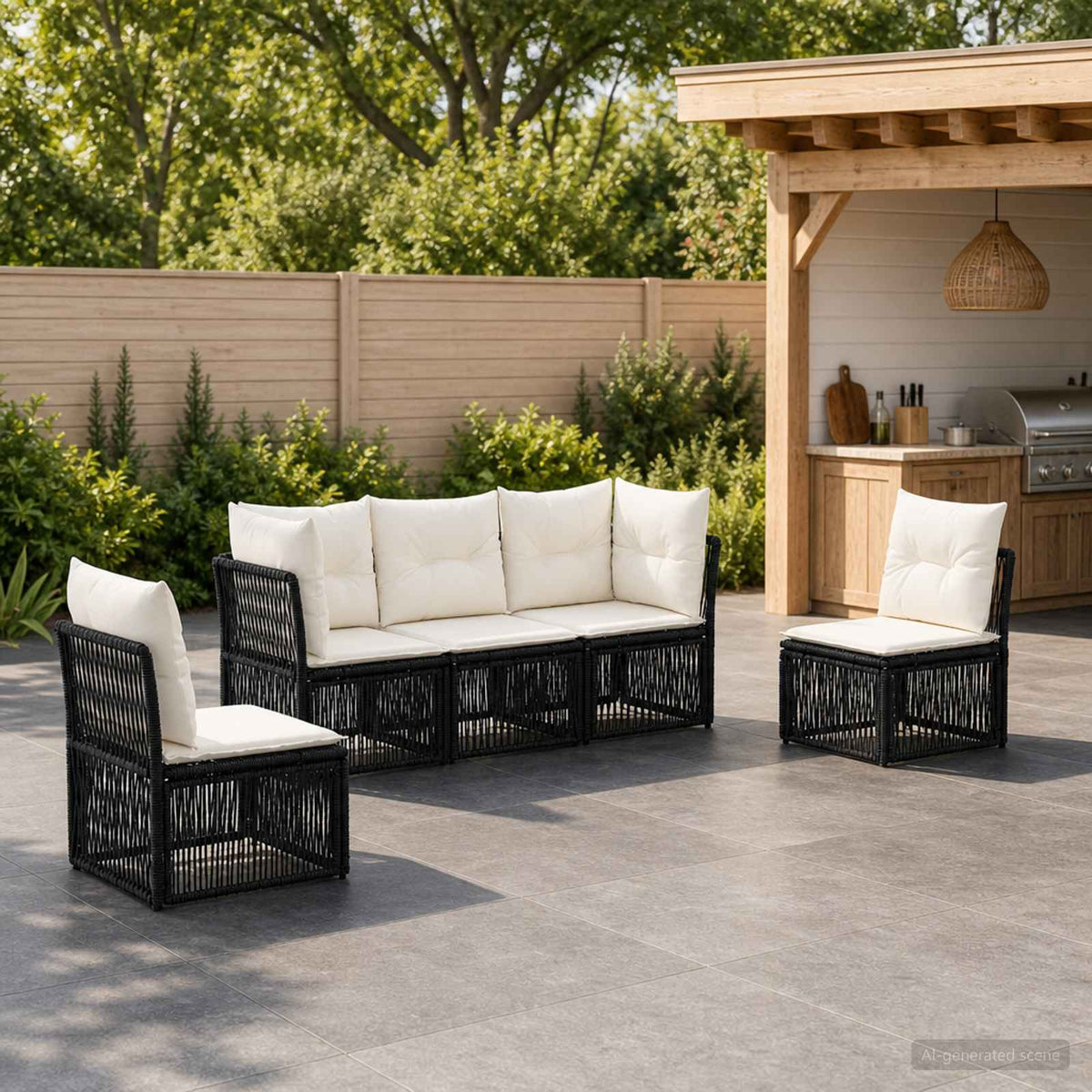 Tuinbankenset 5 pcs Zwart poly rattan is nu te koop bij PeponiXL, paradijselijk wonen!