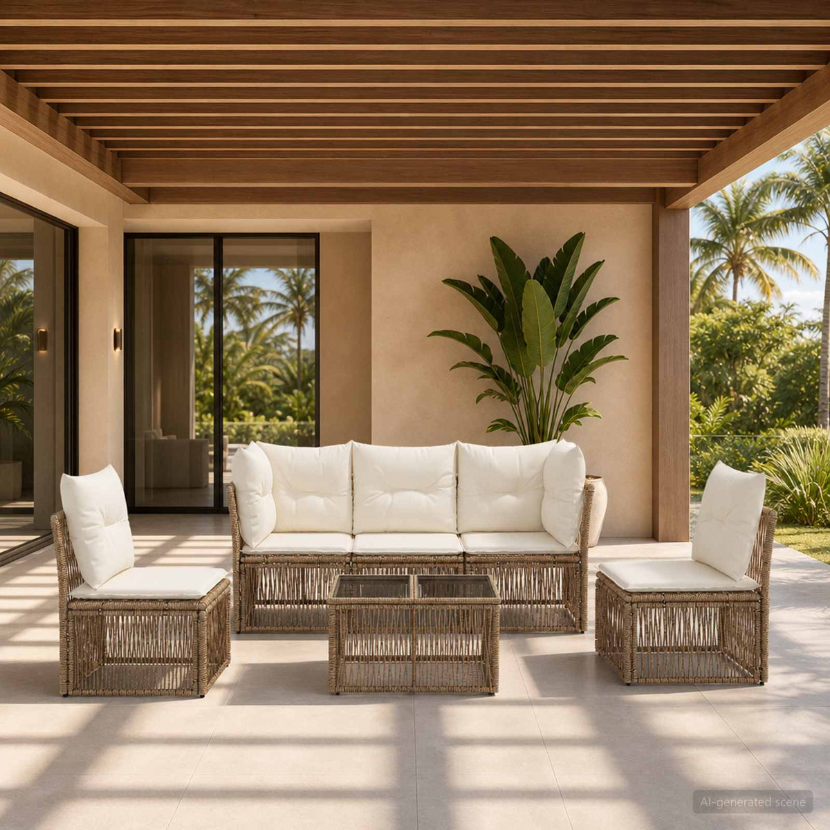 Tuinbankenset 6 pcs Beige poly rattan is nu te koop bij PeponiXL, paradijselijk wonen!