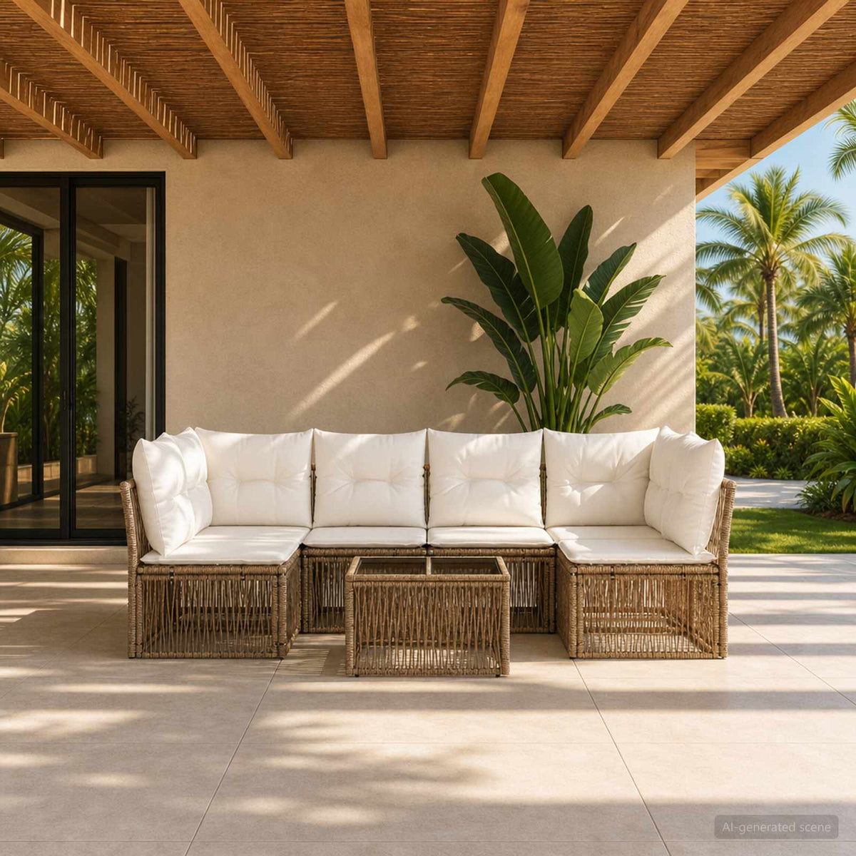 Tuinbankenset 7 pcs Beige poly rattan is nu te koop bij PeponiXL, paradijselijk wonen!