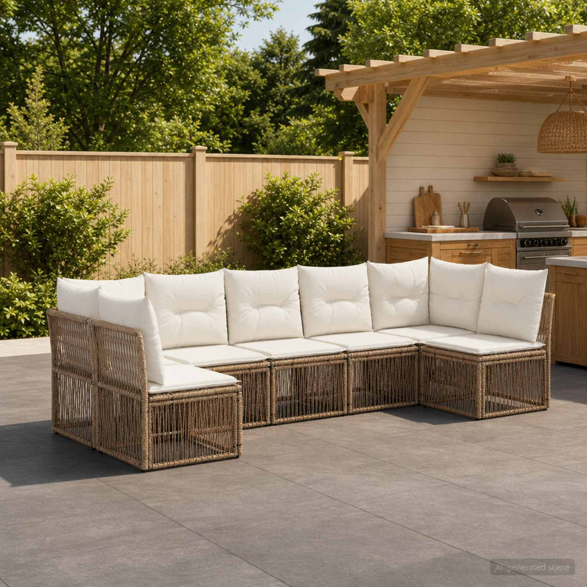 Tuinbankenset 7 pcs Beige poly rattan is nu te koop bij PeponiXL, paradijselijk wonen!