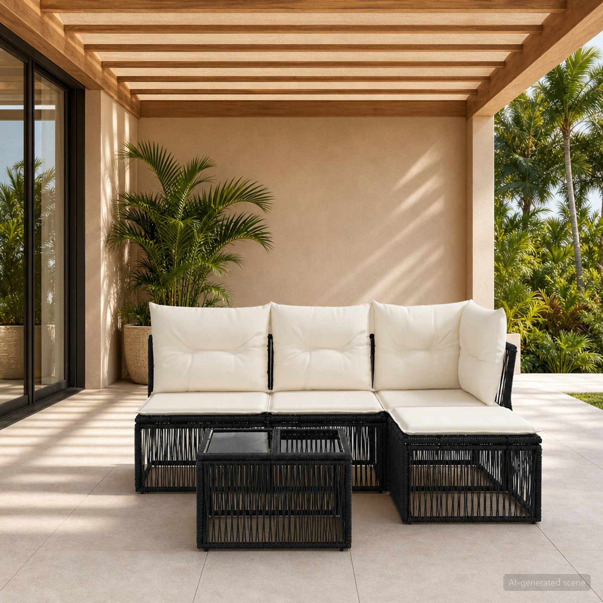 Tuinbankenset 5 pcs Zwart poly rattan is nu te koop bij PeponiXL, paradijselijk wonen!