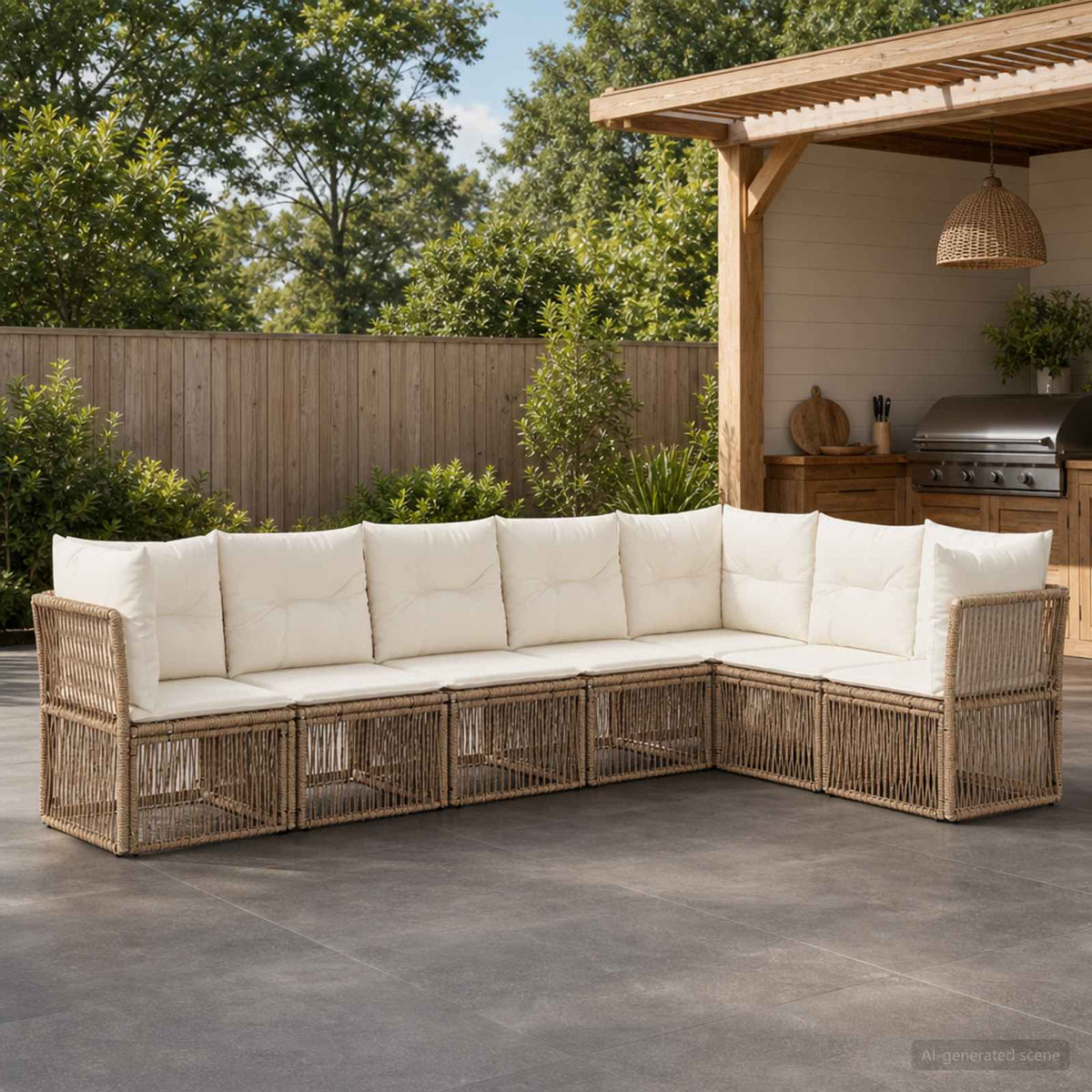 Tuinbankenset 7 pcs Beige poly rattan is nu te koop bij PeponiXL, paradijselijk wonen!